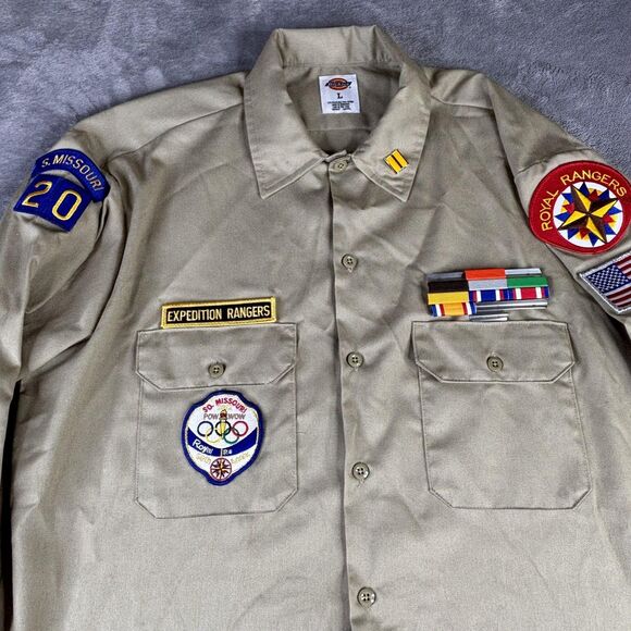 Royal Rangers Patches Long Sleeve Button Troop 20 Mo 50th anniv Dickies L - Picture 1 of 12